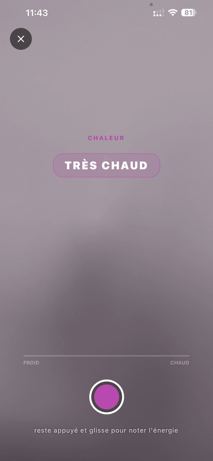 Ton Pulse de NoctiPulse : capture plein écran avec le Pulsomètre poussé sur « Très chaud », curseur froid vers chaud en bas de l'écran
