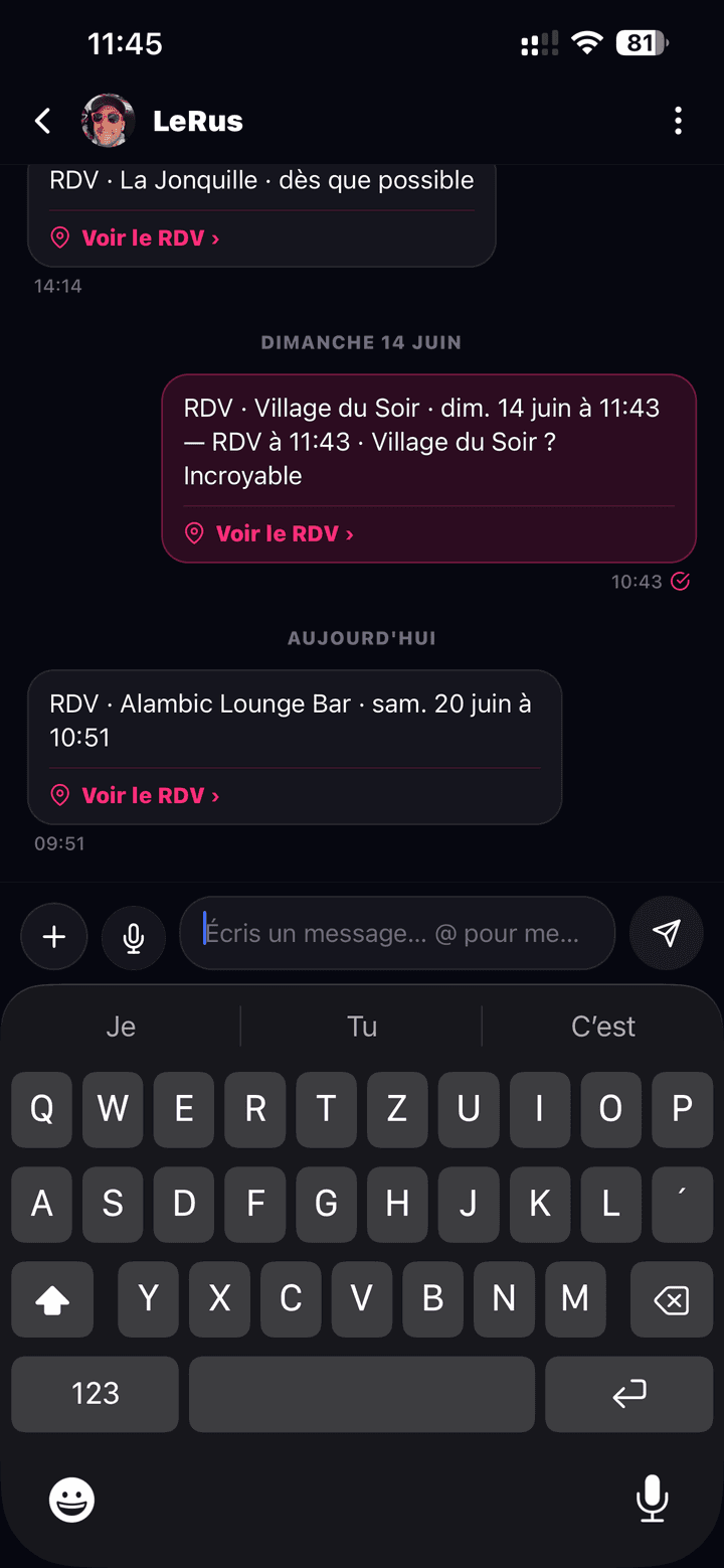 Carte de NoctiPulse avec la Surprise du soir : suggestion du Bar du Nord, « pile dans tes goûts » à 1.6 km, boutons Y aller et Se retrouver ici